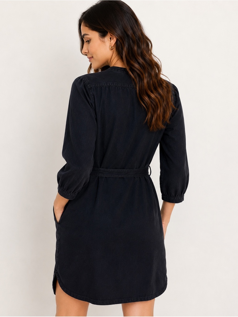 GAP Denim Black Tencel Lyocell Belted Shirt Dress Size L - Picture 2 of 8